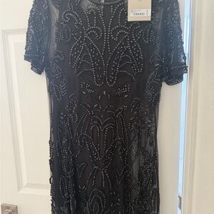 All Saints Black Beaded Mini Dress